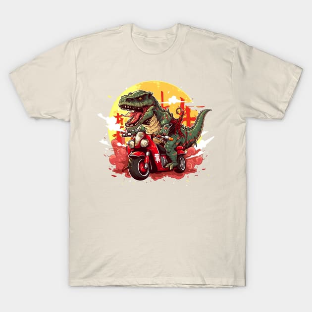 dino ride motorbike T-Shirt by fancy ghost